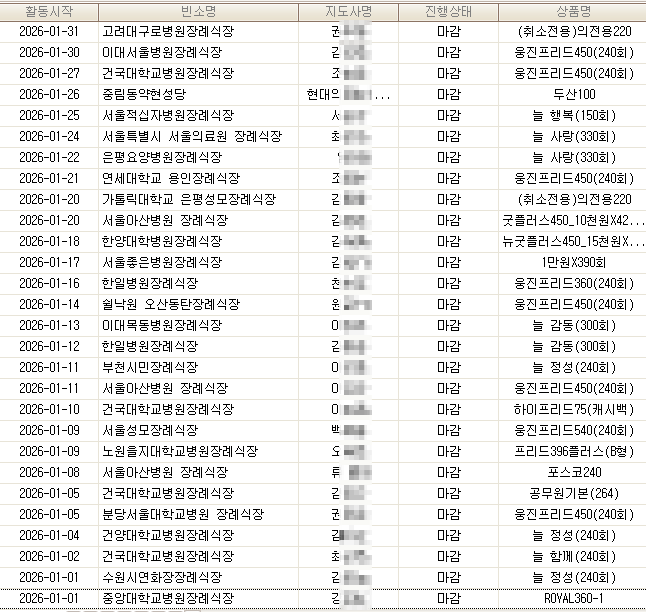 2026년 1월 행사 현황 전산 화면